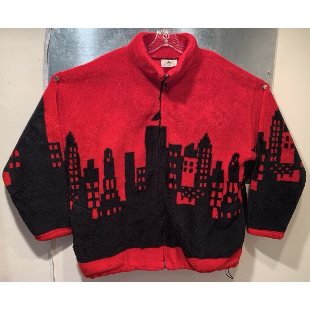 Black Mountain Outdoor Gear RARE Silhouette Cityscape Deep Pile Fleece Coat  XL